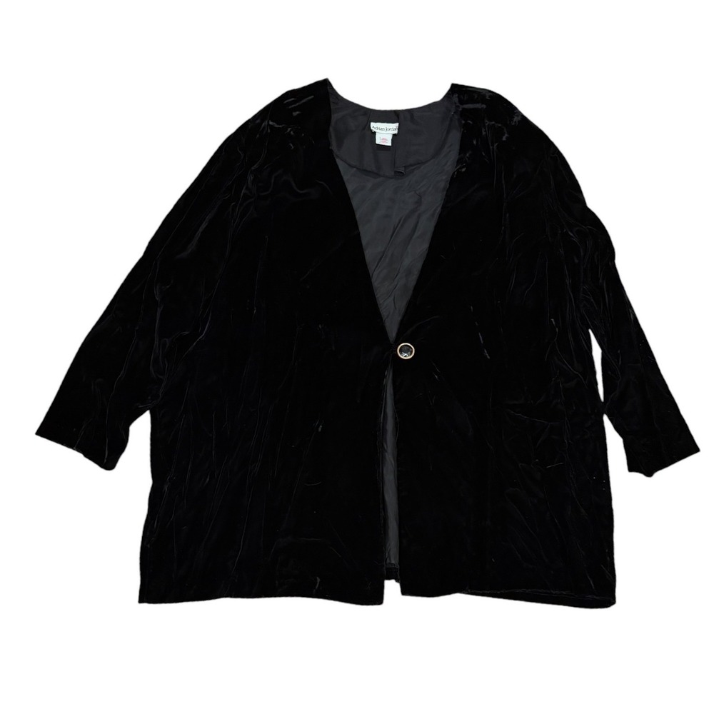 Vtg 90s Adrian Jordan Black Velvet Blazer Single Button Union Vamp Goth 30/32 3X